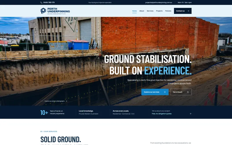 Perth Underpinning hero section